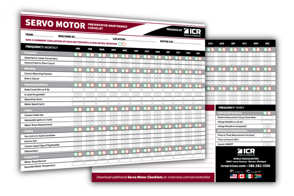 Servo Motor Preventative Maintenance Checklist Graphic