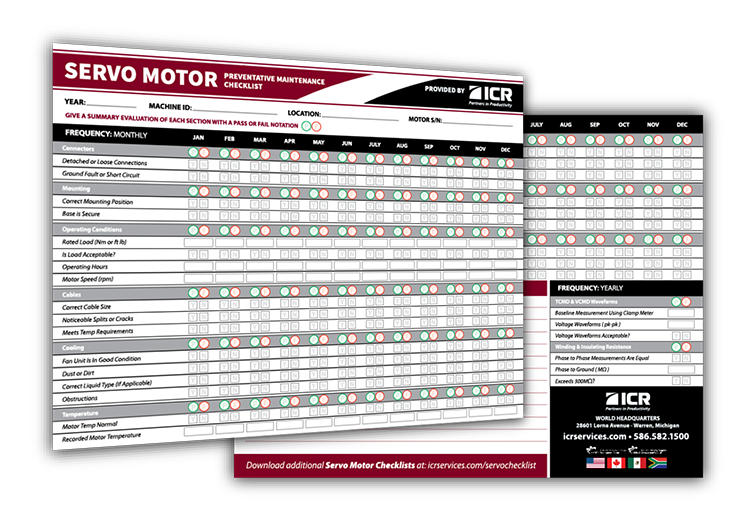 Servo Motor Preventative Maintenance Checklist Graphic